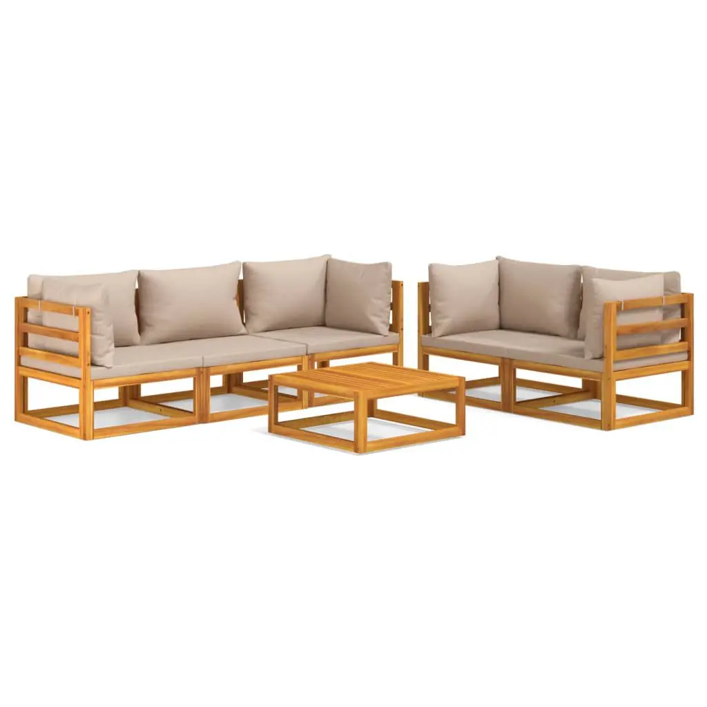 6 Piece Patio Lounge Set Taupe Cushions Solid Wood Outdoor Furniture