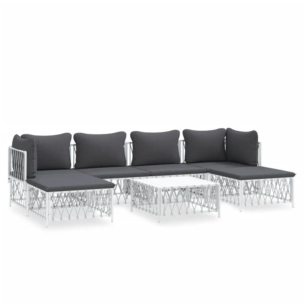 7 Piece Patio Lounge Set White Cushions Steel Frame Outdoor Furniture