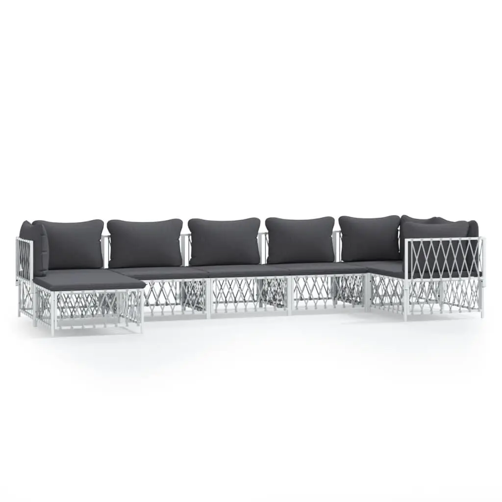 7 Piece Patio Lounge Set White Cushions Steel Frame Outdoor Furniture
