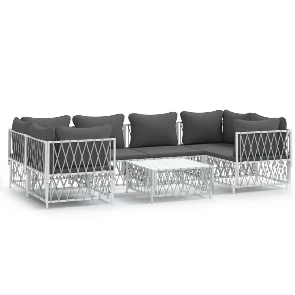 7 Piece Patio Lounge Set White Cushions Steel Frame Outdoor Furniture