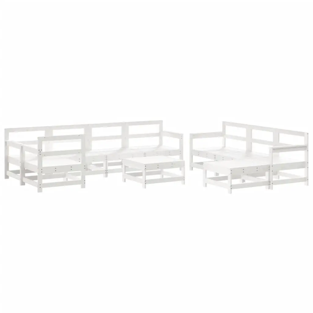 10 Piece Patio Lounge Set White Solid Wood Pine Outdoor Furniture