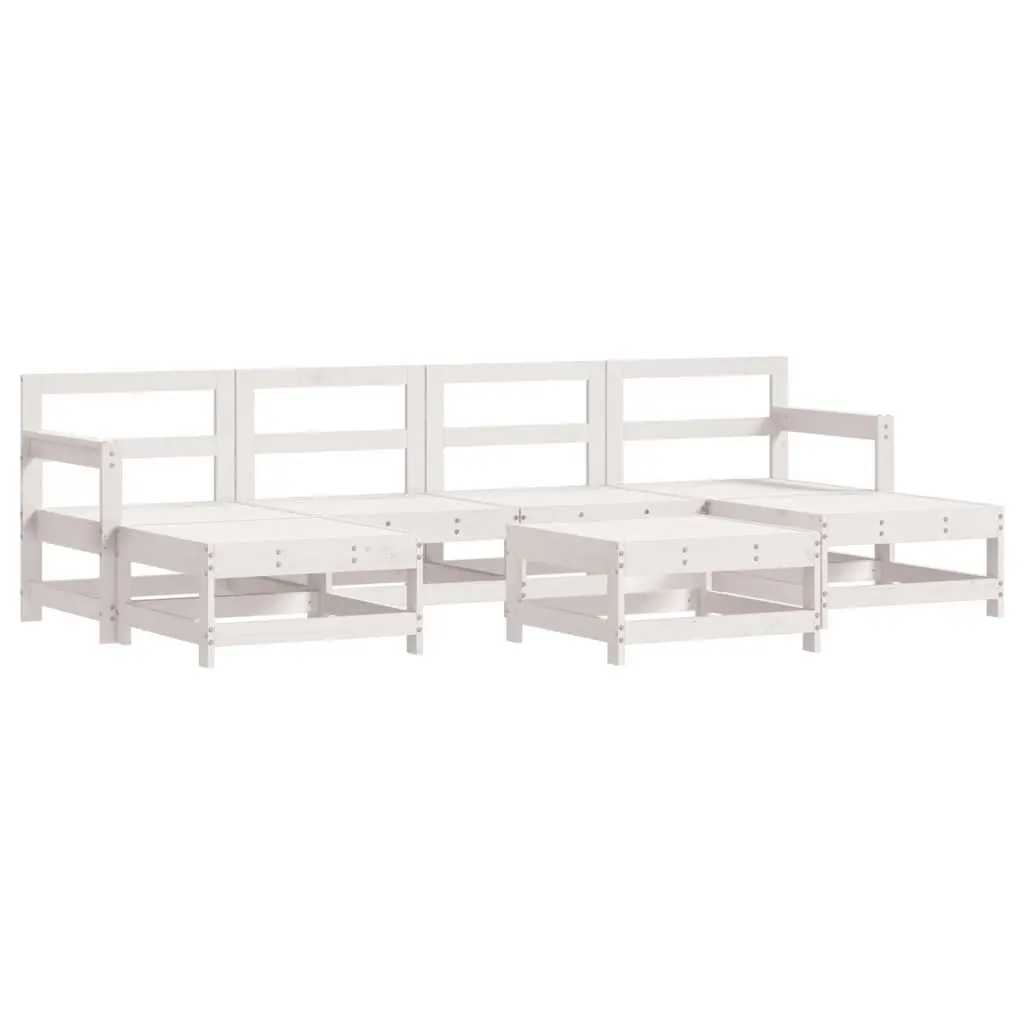 7 Piece Patio Lounge Set White Solid Wood Pine Outdoor Furniture