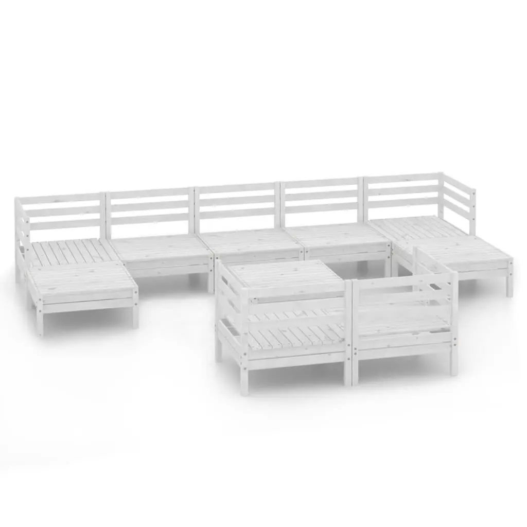 10 Piece Patio Lounge Set White Solid Pinewood Outdoor Furniture