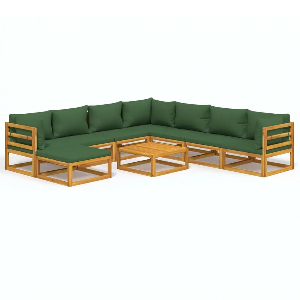 9 Piece Solid Wood Patio Lounge Set Green Cushions Outdoor Living