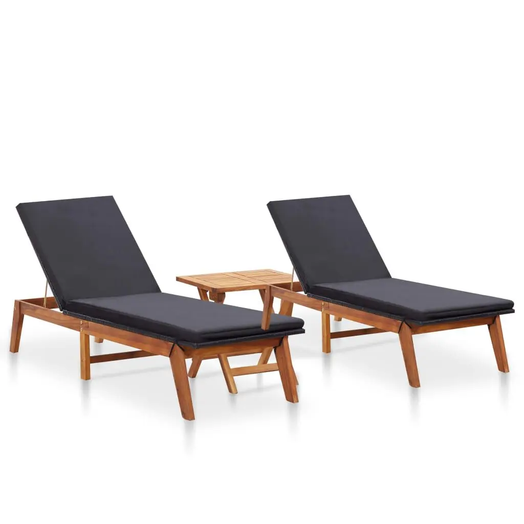 2 Piece Sun Lounger Set Table Poly Rattan and Solid Acacia Wood Outdoor Furniture