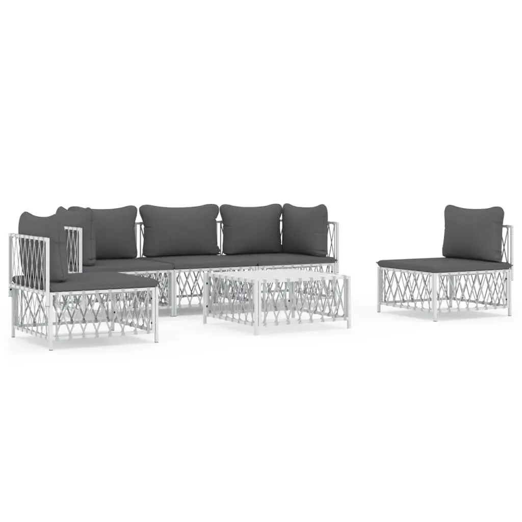 6 Piece White Steel Patio Lounge Set Cushions Outdoor Living