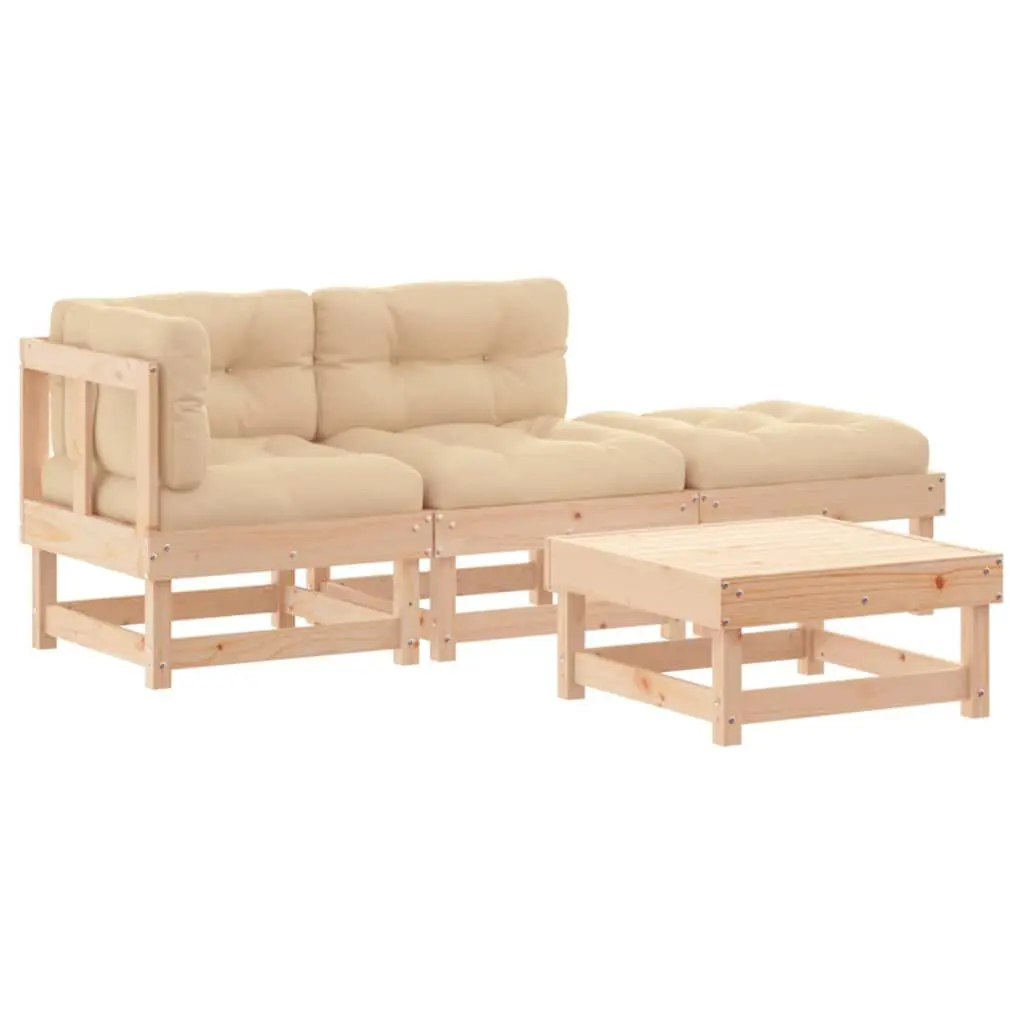 Solid Wood 4 Piece Patio Lounge Set Cushions