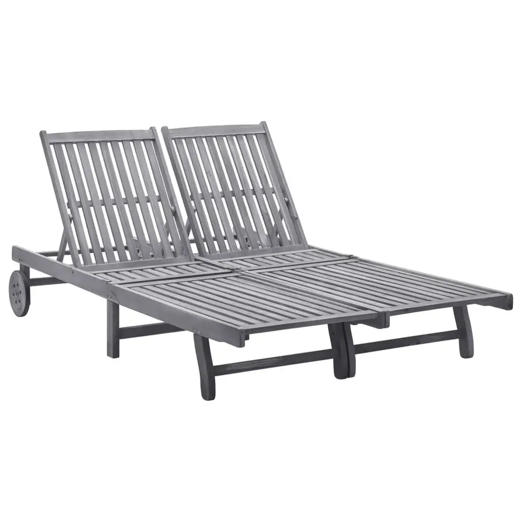 2-Person Sun Lounger Solid Acacia Wood Outdoor Recliner Patio Furniture