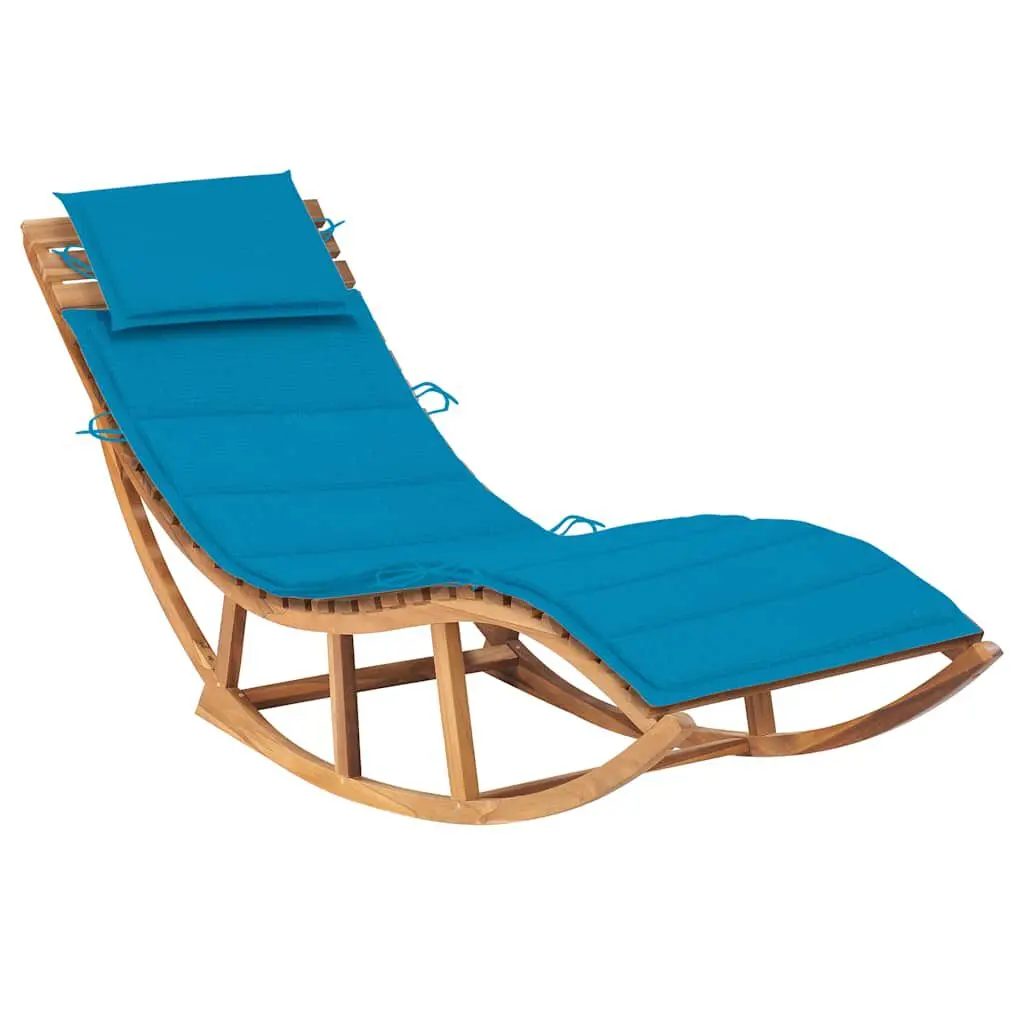 Rocking Sun Lounger Cushion Solid Teak Wood Outdoor Relaxation Chair