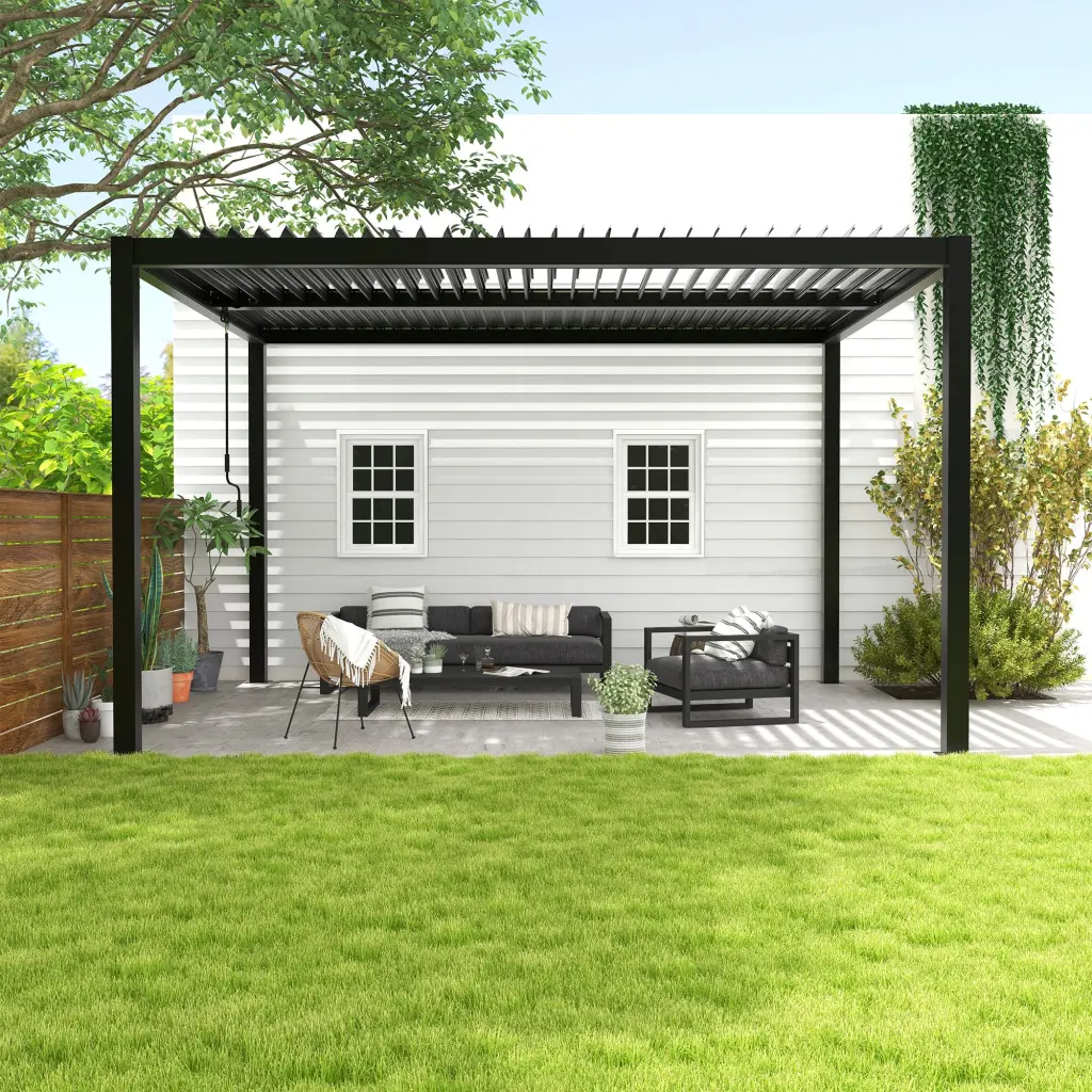 8610C Louver Pergola 10X13Ft Black Aluminium Light Metal Frame Adjustable Louvers chery