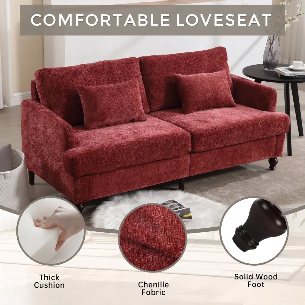 Coolmore Mid Century Modern Chenille Material Loveseat Sofa 2 Seat Upholstered coolmore w-395