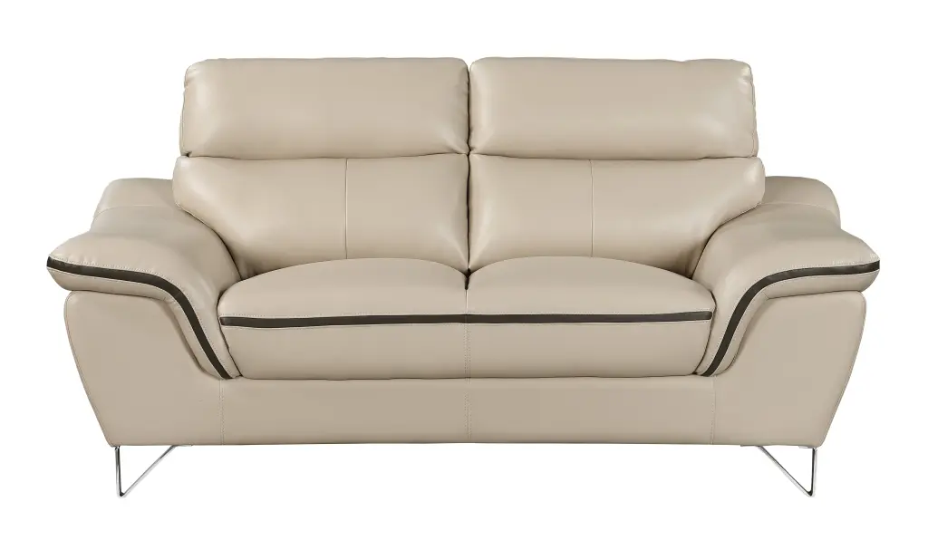 Authentic Hide Loveseat Beige Foam Hide Mid Century Modern global united
