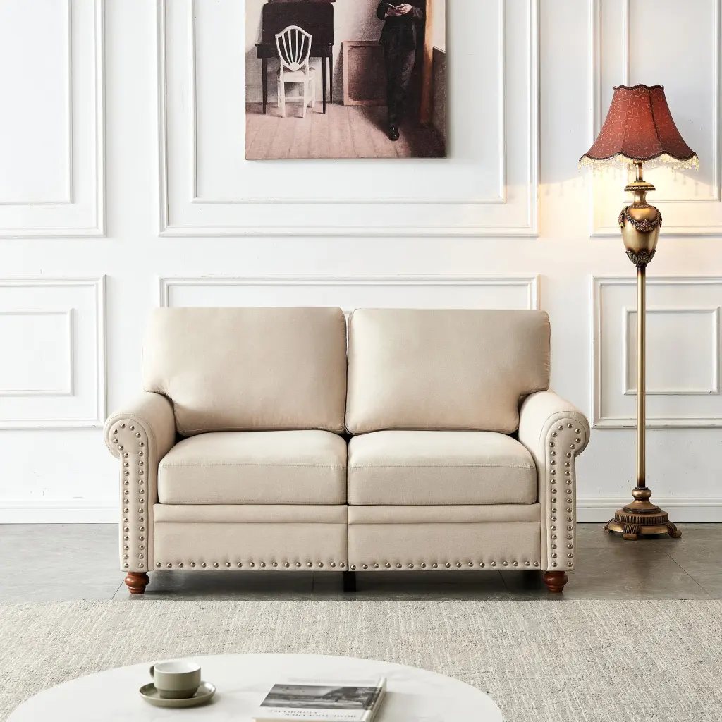 Linen Upholstery Storage Loveseat Beige Foam Material hdf store