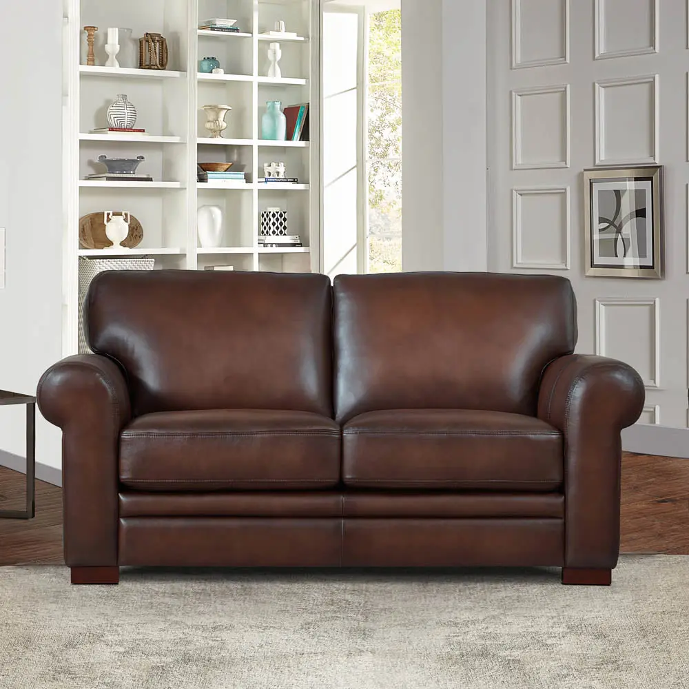 Brookfield Hide Loveseat Caramel Authentic Hide Timber Primary Living hydeline furniture