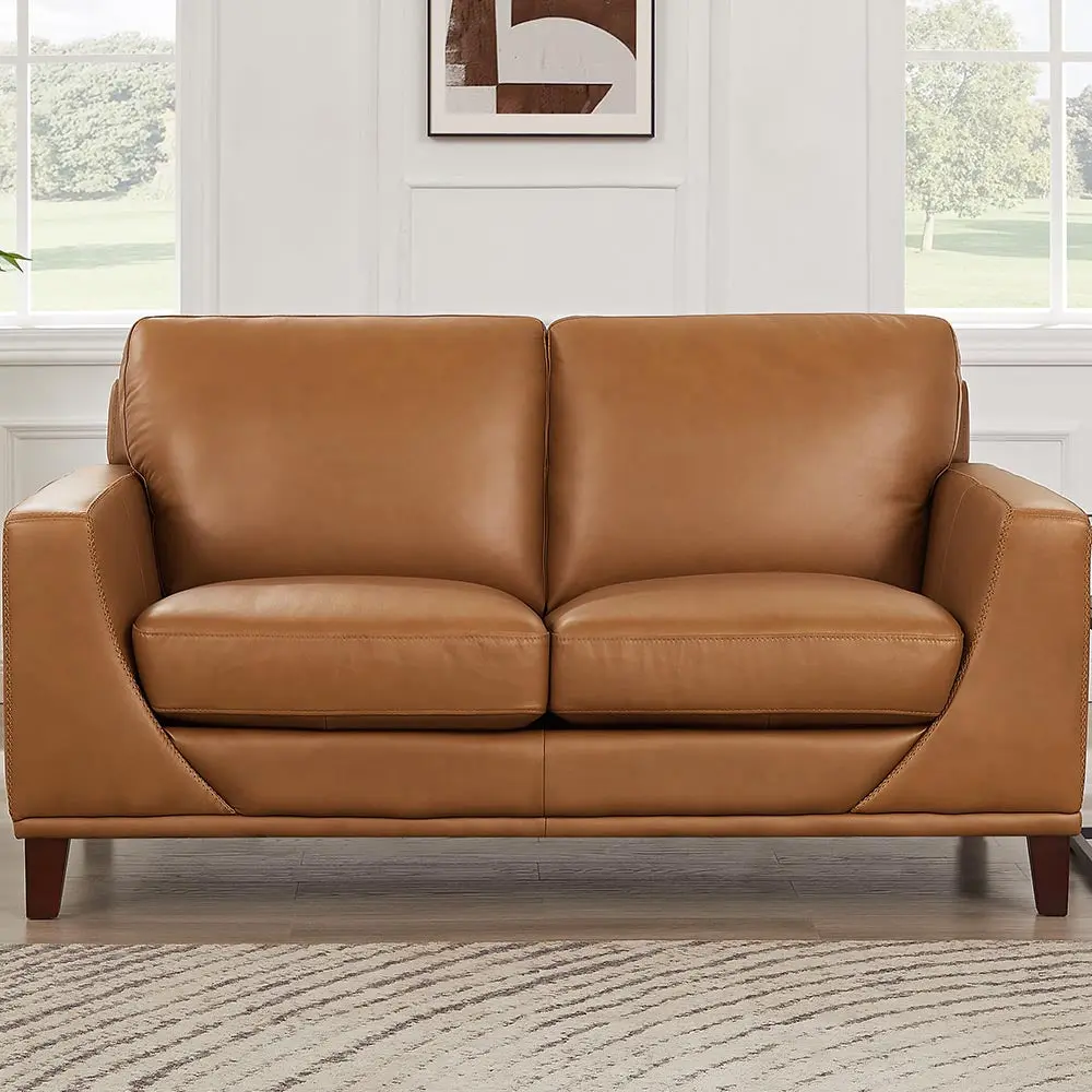 Soma Hide Loveseat Cognac Authentic Hide Timber Primary Living Space Sofa hydeline furniture