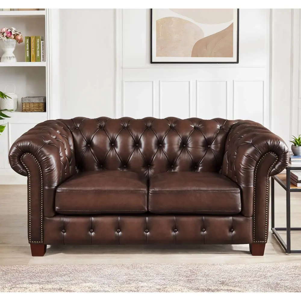 Versailles Hide Loveseat Caramel Down Filling Authentic Hide Leather Sofa Living Room hydeline furniture
