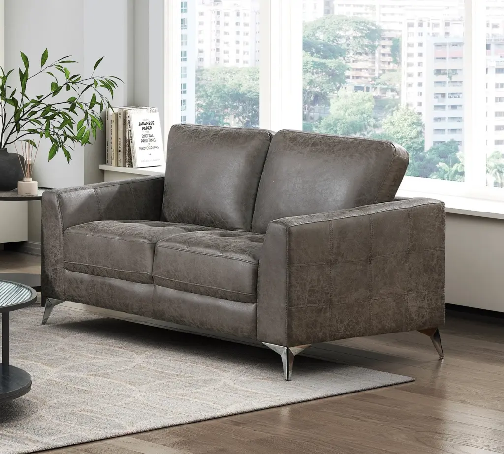 Brownish Gray Sleek Microfiber Upholstery Elegant Modern Style Loveseat kanepe