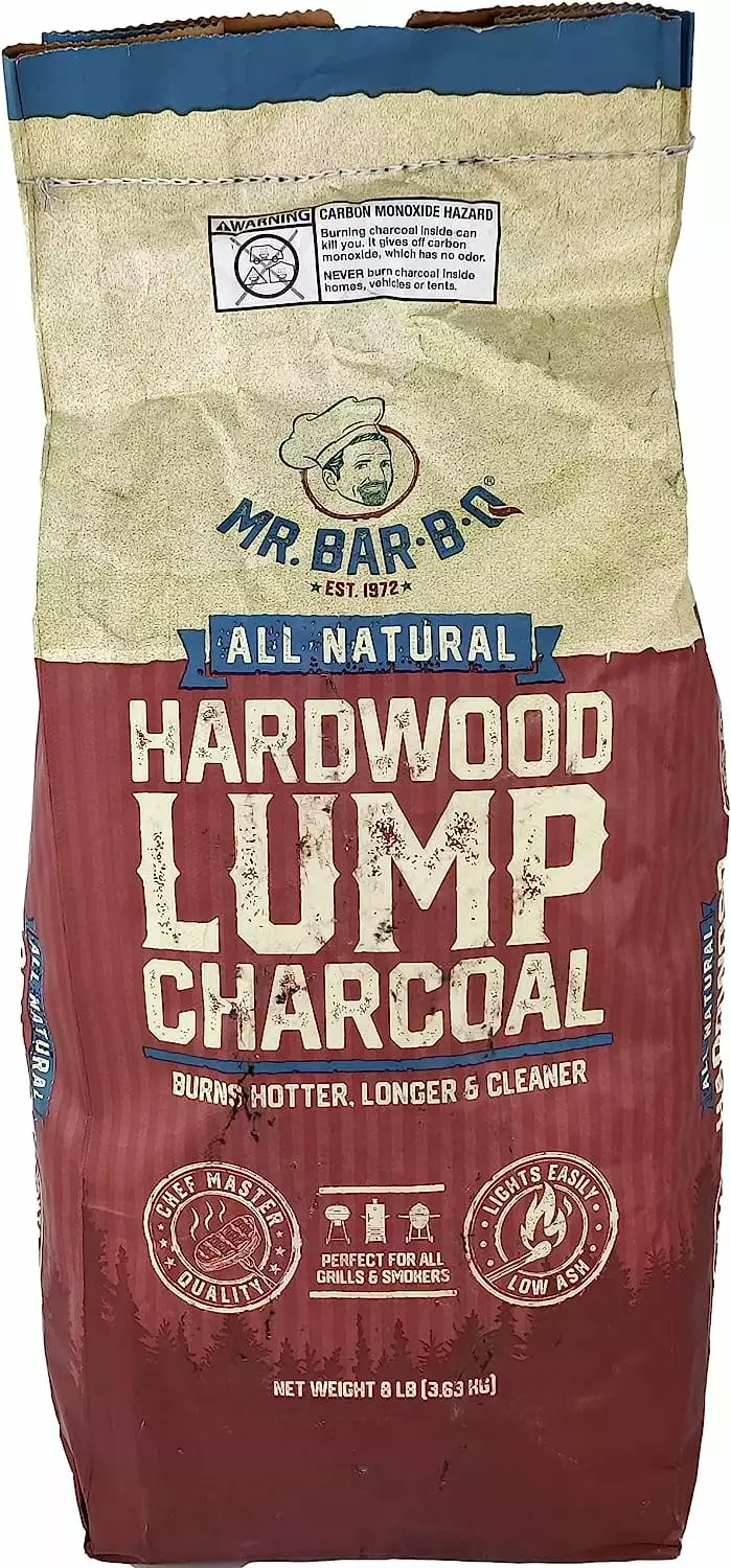 Mr Bar-B-Q Natural Hardwood Lump Charcoal 8-Pound Bag Burns Hotter Longer Cleaner Low Ash 8