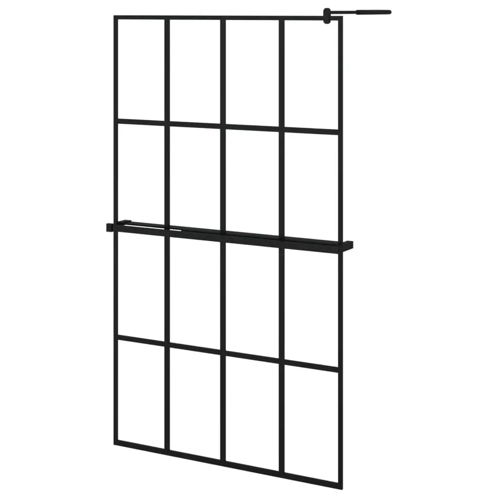 Walk- Shower Wall Shelf Black 46.5x74.8 Inch ESG Glass & Aluminum Spa Style