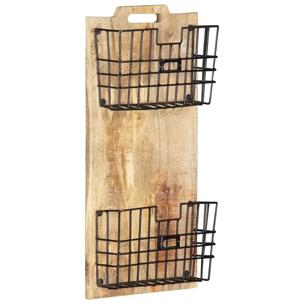 Wall-mounted Magazine Rack 13x3.9x26.4 Inches Solid Rough Mango Wood Organizer