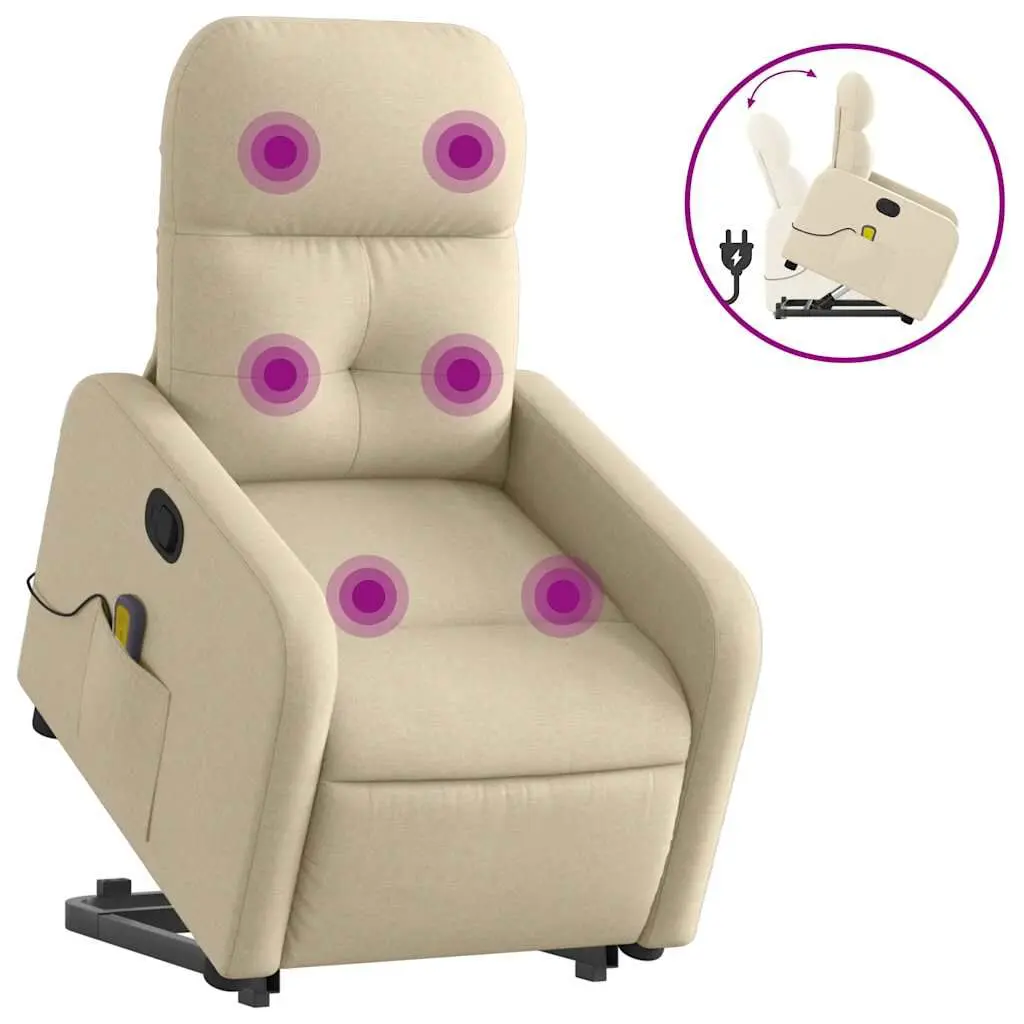 Stand up Massage Recliner Chair Cream Fabric Manual Zero Gravity Recliner