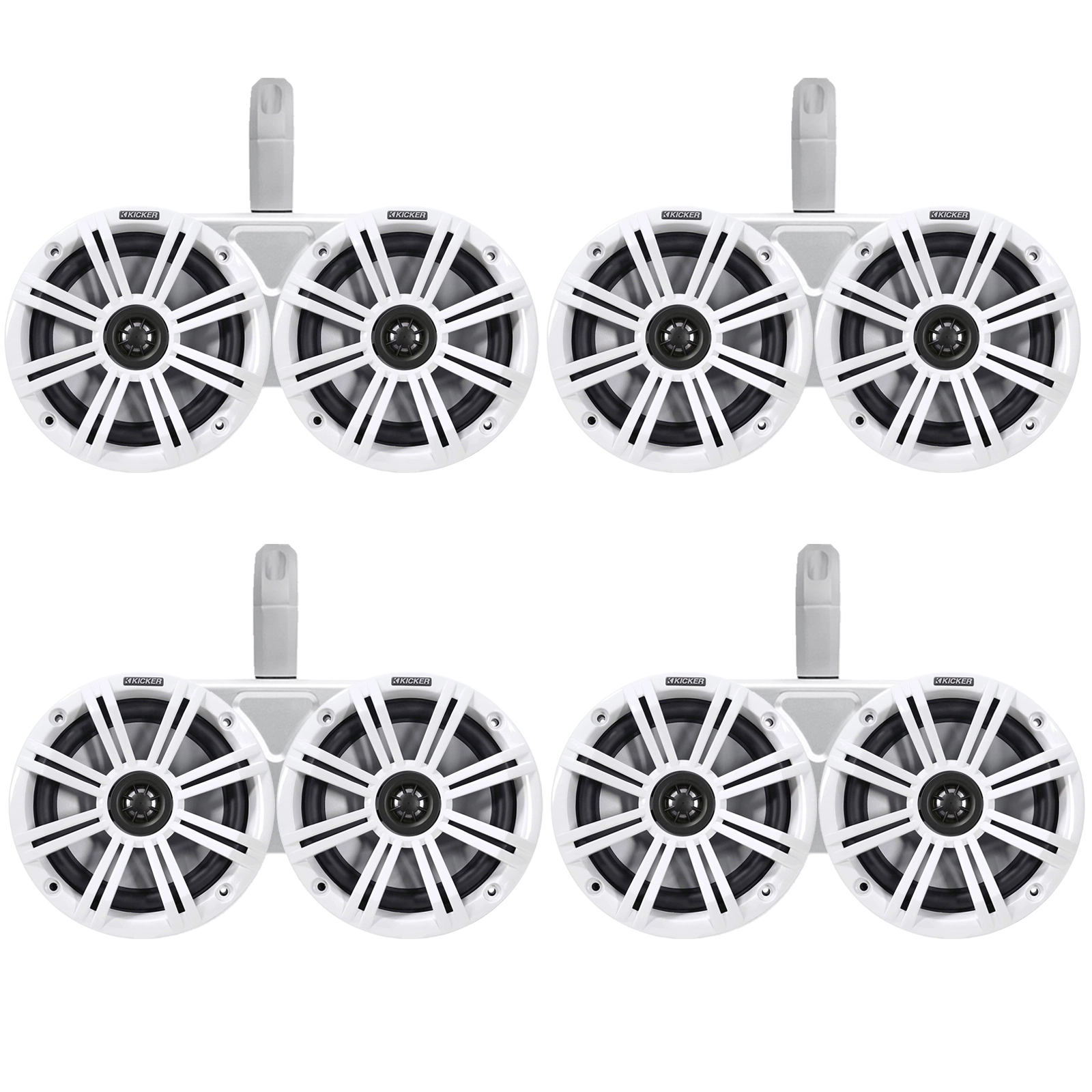 8 Kicker 6.5 2-Way 195W Marine Audio Speakers White Grilles - Premium Boating Sound