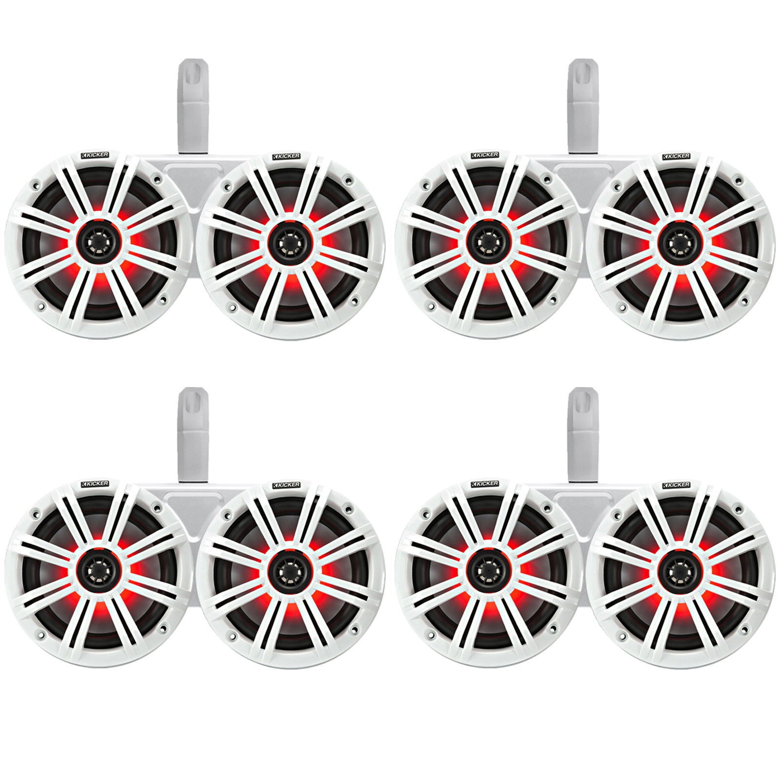 8 Kicker 6.5 2-Way 195W Marine LED Speakers White Grilles - MultiColor Waterproof Sound