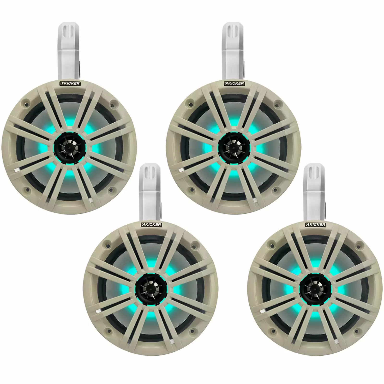 4 Kicker 8 2-Way 300W Marine Audio LED Speakers White Grilles - Waterproof Boating Sound