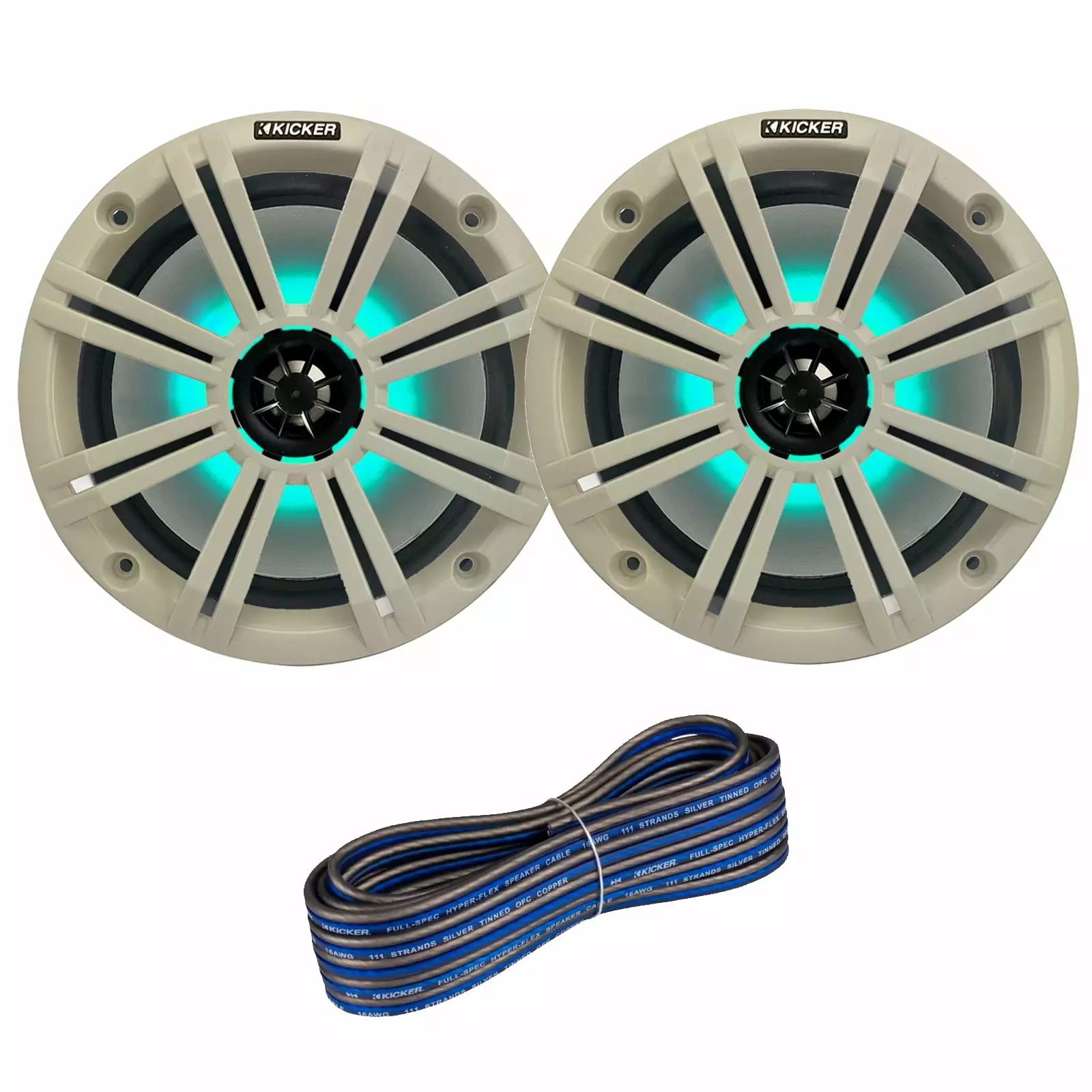 1 Pair Kicker 8 2-Way 300 Watts Max Power Coaxial Marine Audio Speakers MultiColor LED