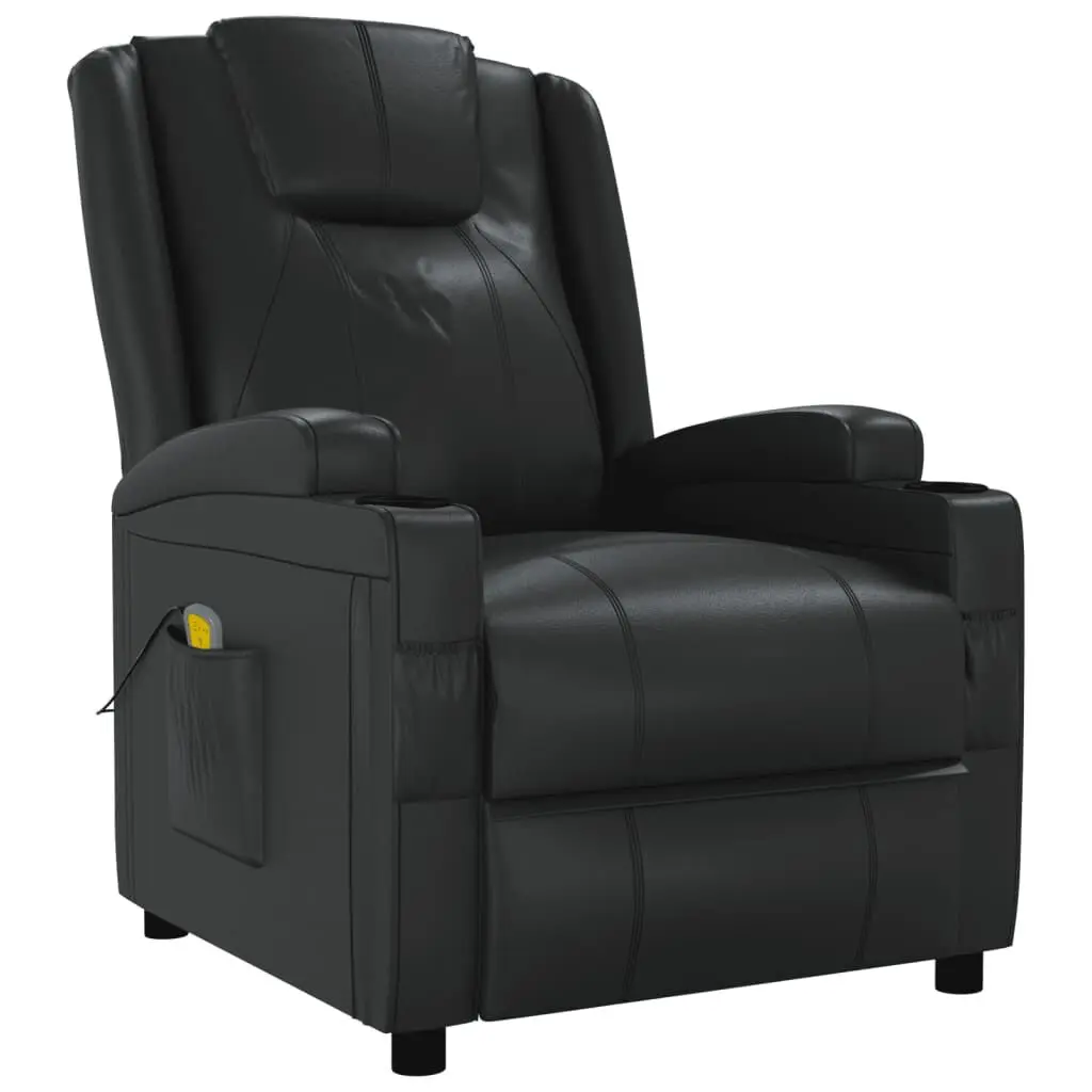 Massage Chair Black Faux Leather Full Body Recliner Heat Function