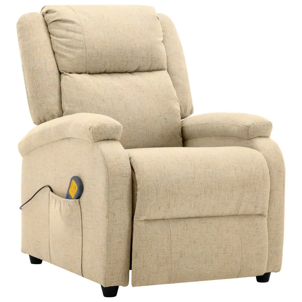 Massage Chair Cream Fabric Electric Recliner Full Body Massage