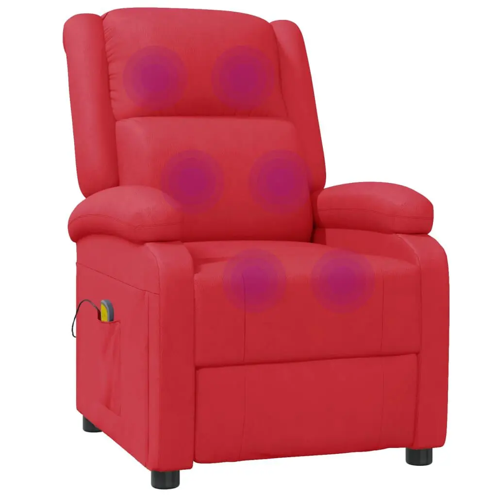 Massage Chair Red Faux Leather Recliner Heat Function