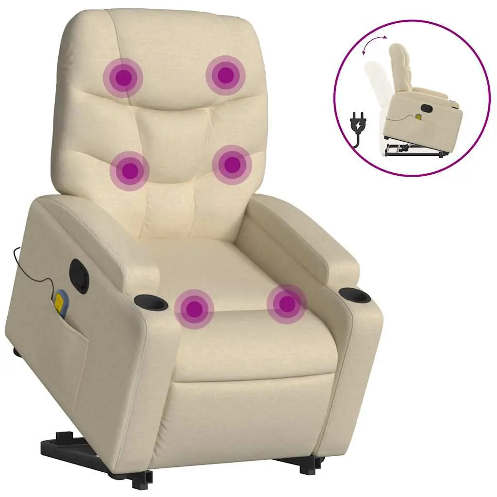 Stand up Massage Recliner Chair Cream Fabric Electric Massage Chair