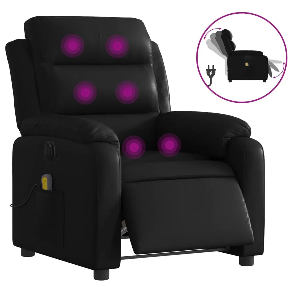 Electric Massage Recliner Chair Black Faux Leather Heat