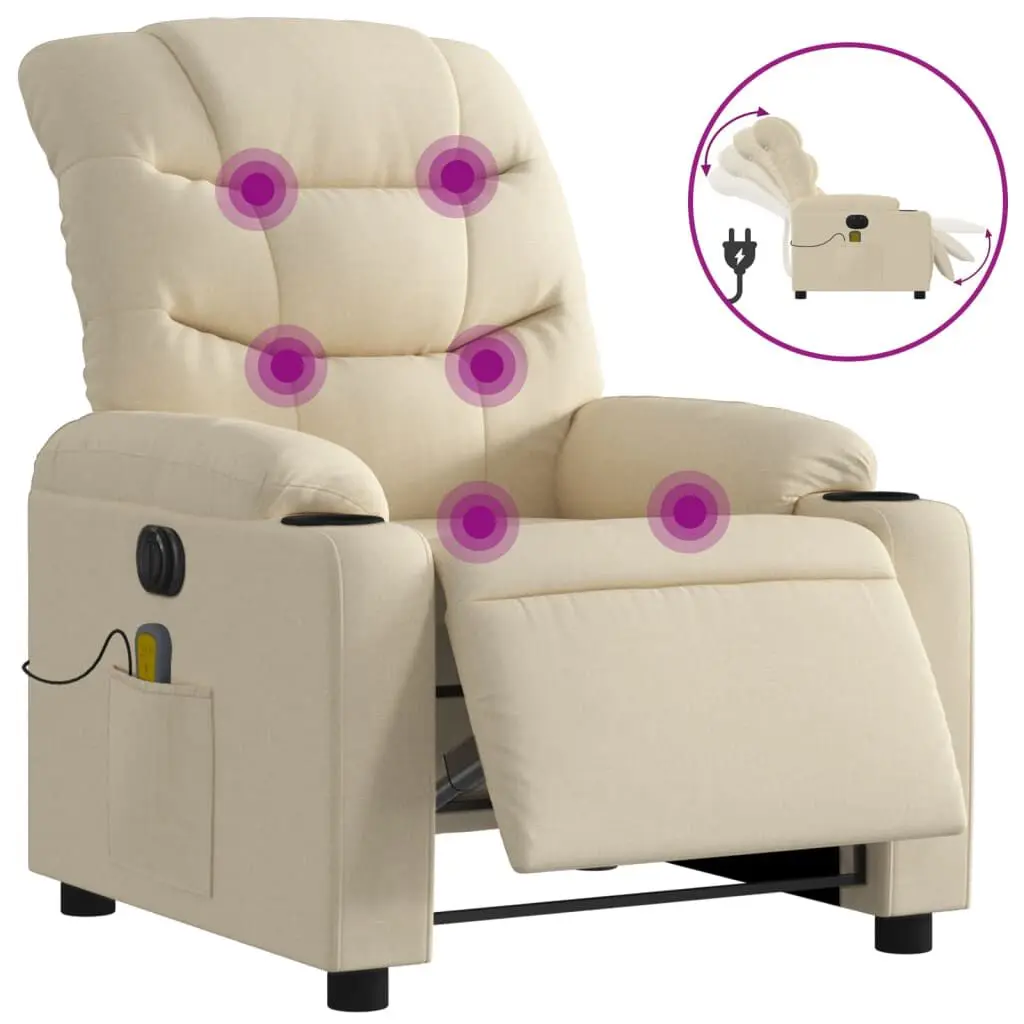 Electric Massage Recliner Chair Cream Fabric Heated Massage Recliner