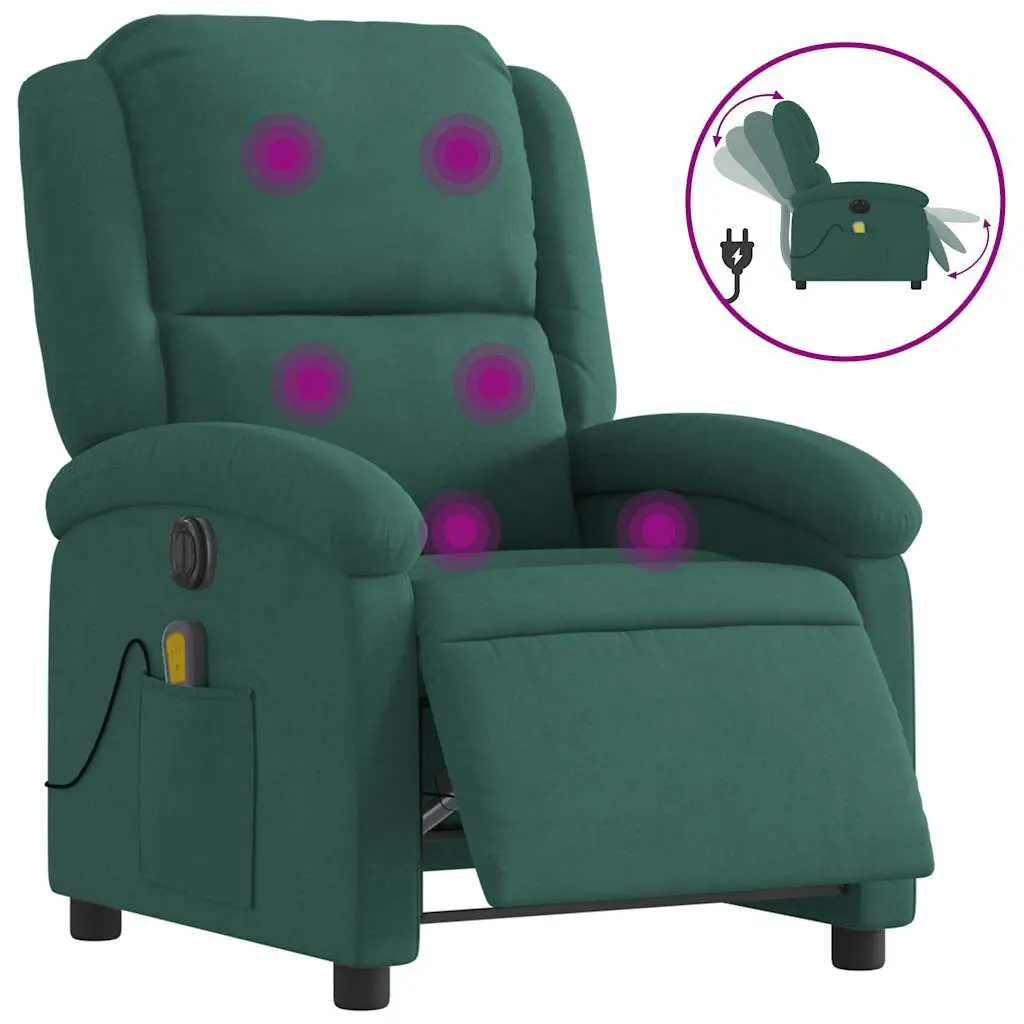 Electric Massage Recliner Chair Dark Green Velvet Heat