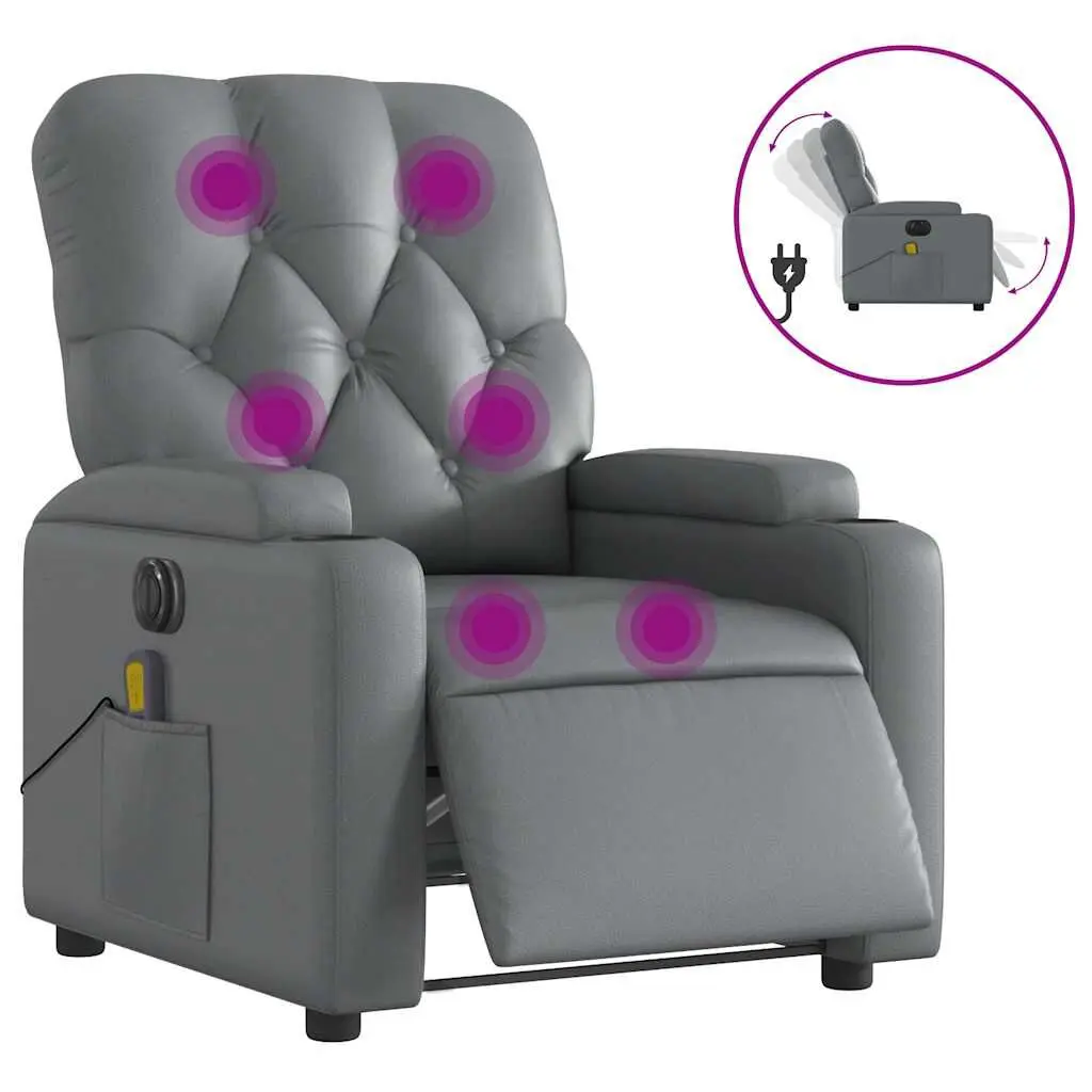 Electric Massage Recliner Chair Gray Faux Leather Power Lift Recliner
