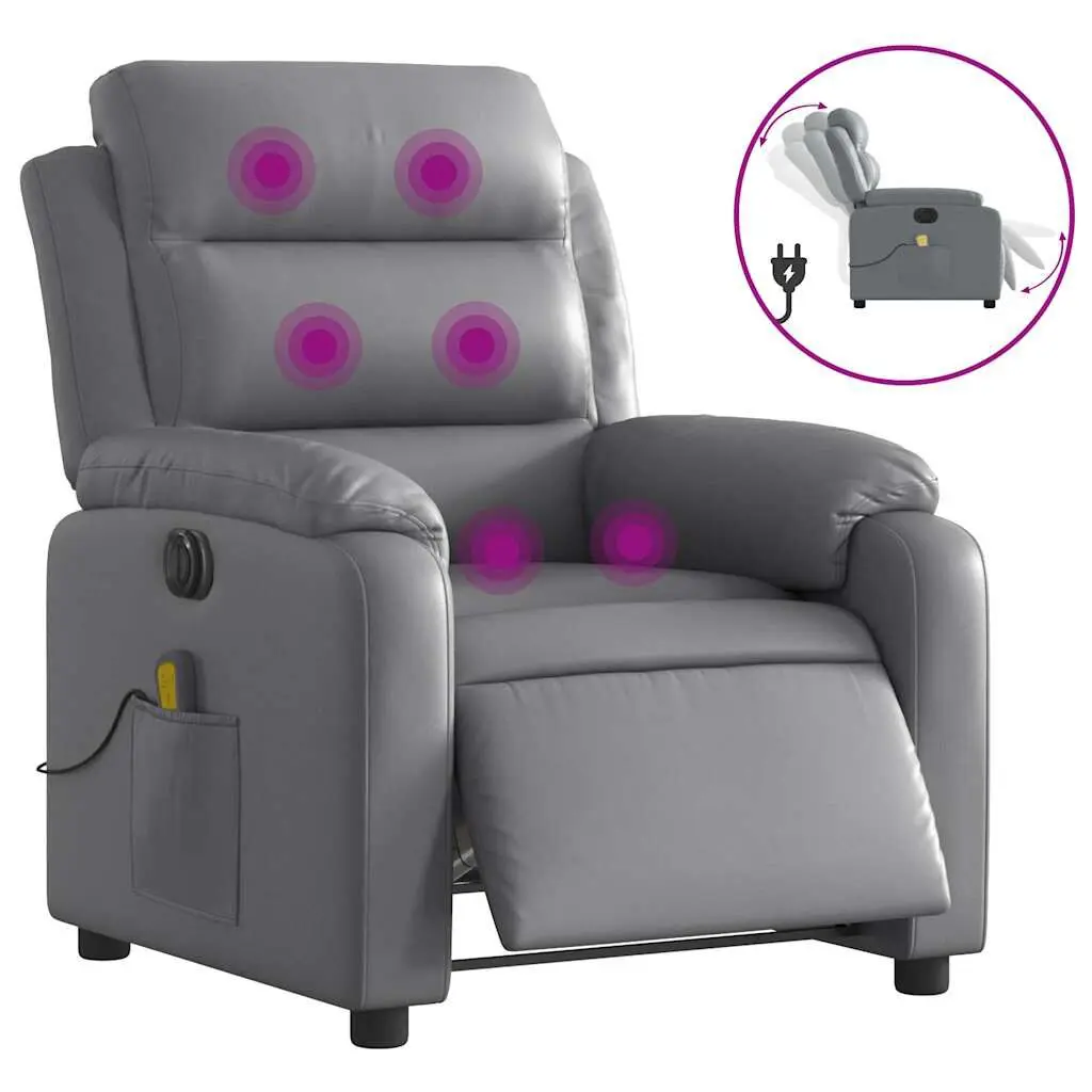 Electric Massage Recliner Chair Gray Faux Leather Heat