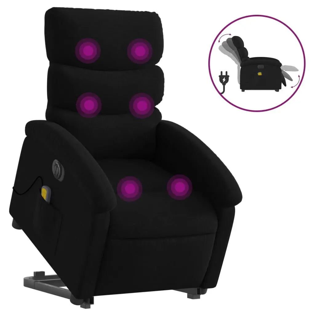 Electric Stand up Massage Recliner Chair Black Fabric Heat Therapy