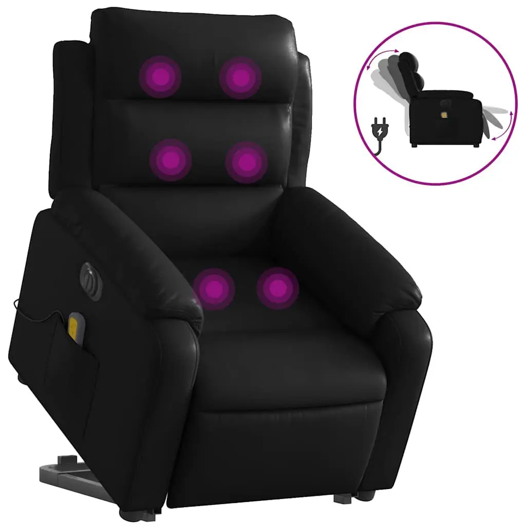 Electric Stand Up Massage Recliner Chair Black Faux Leather Remote