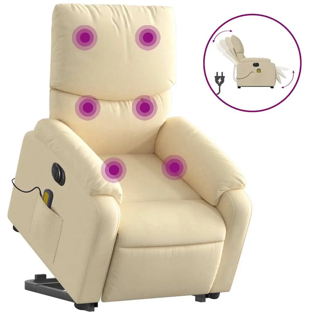 Electric Stand Up Massage Recliner Chair Cream Fabric Power Lift Chair