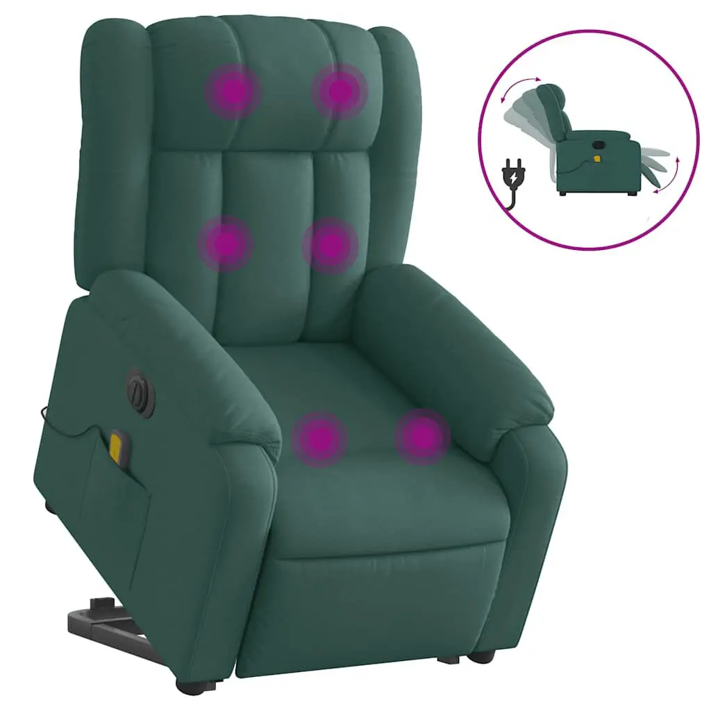 Electric Stand up Massage Recliner Chair Dark Green Fabric Heat Function