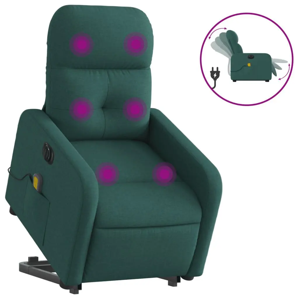 Electric Stand up Massage Recliner Chair Dark Green Fabric Power Lift