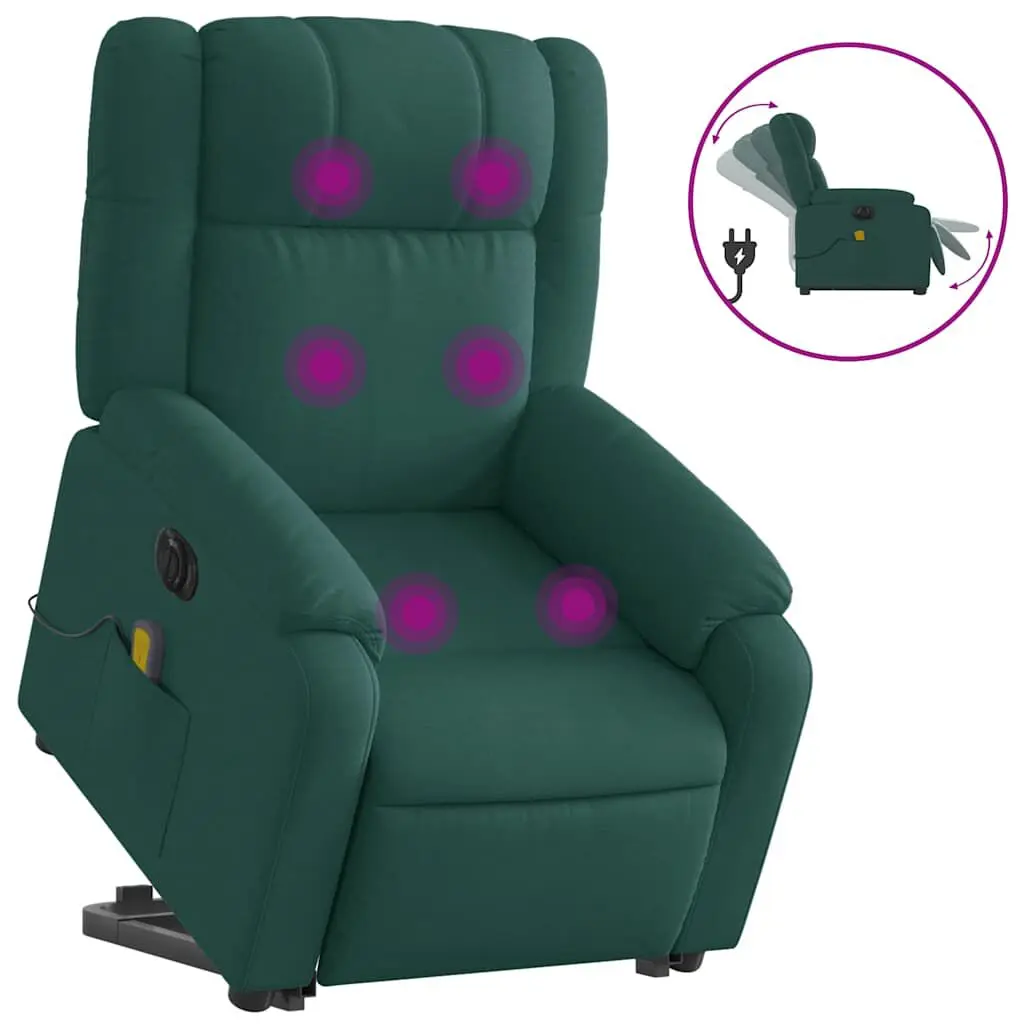 Electric Stand Up Massage Recliner Chair Dark Green Fabric Zero Gravity Feature