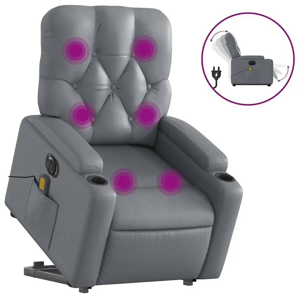 Electric Stand Up Massage Recliner Chair Gray Faux Leather Home Office