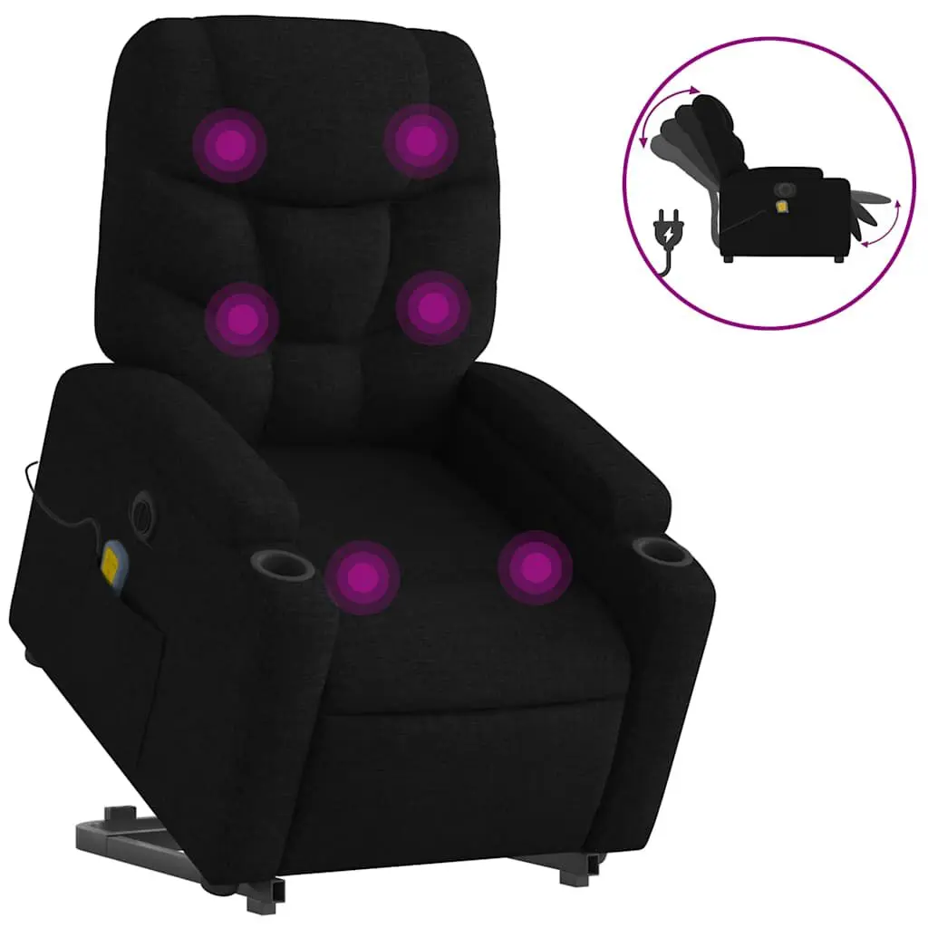 Electric Stand Up Massage Recliner Chair Heat Black Fabric Power Lift Chair