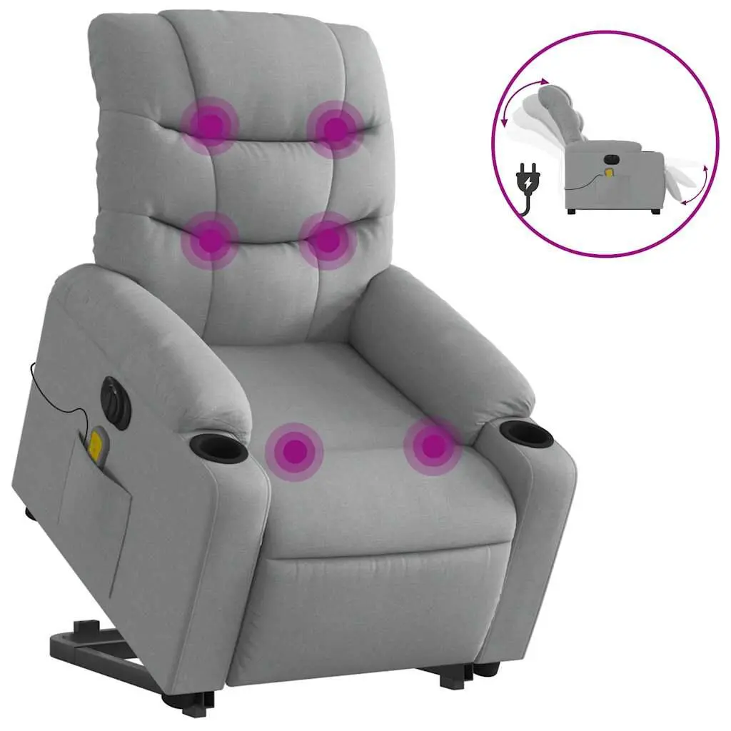 Electric Stand up Massage Recliner Chair Light Gray Fabric Power Lift Chair