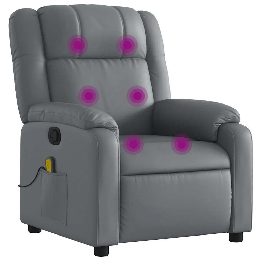 Gray Faux Leather Massage Recliner Chair Heat Function
