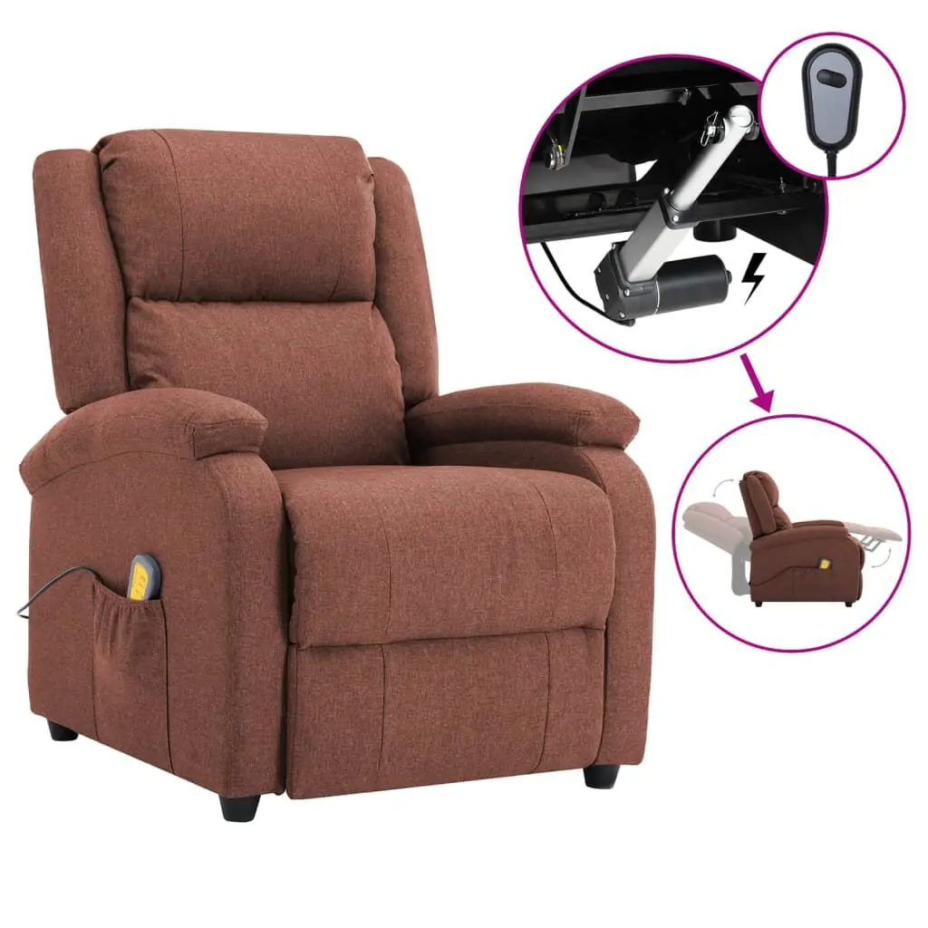 Massage Recliner Brown Fabric Power Lift Chair Heat and Vibration