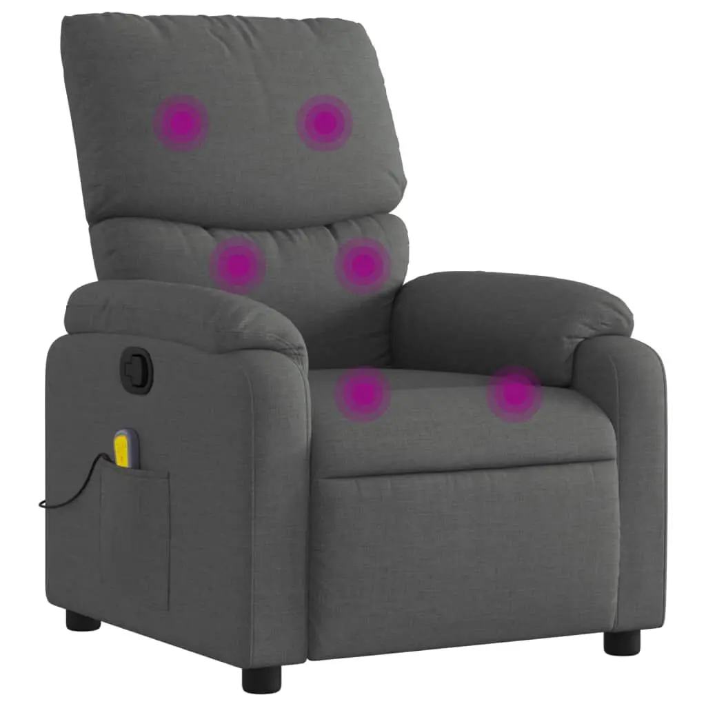 Massage Recliner Chair Dark Gray Fabric Heat and Vibration
